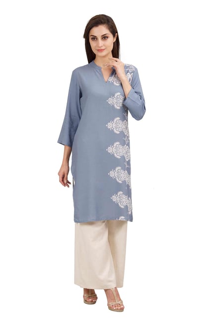 Aaboli Grey Printed Rayon Straight Kurta Aaboli Grey Printed Rayon Straight Kurta