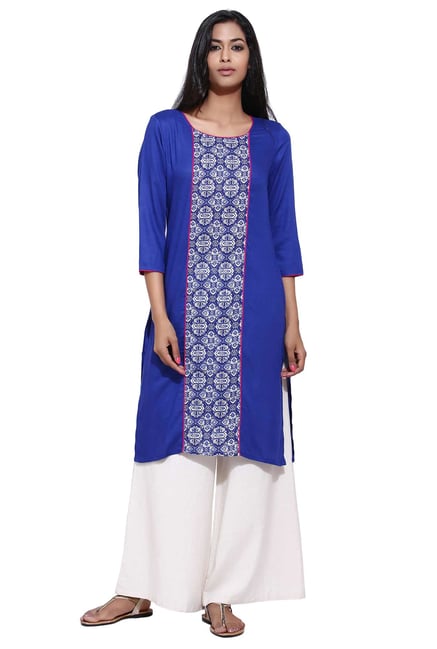 Aaboli Blue Printed Rayon Straight Kurta Aaboli Blue Printed Rayon Straight Kurta