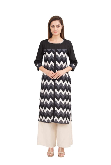 Aaboli Black & Grey Printed Rayon Straight Kurta Aaboli Black & Grey Printed Rayon Straight Kurta