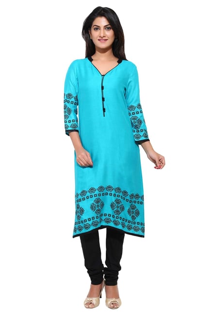 Aaboli Turquoise Printed Rayon Straight Kurta Aaboli Turquoise Printed Rayon Straight Kurta