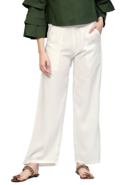 Jaipur Kurti White Rayon Palazzo Jaipur Kurti White Rayon Palazzo