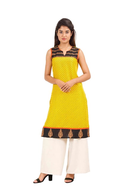 Aaboli Yellow Bandhani Rayon Straight Kurta Aaboli Yellow Bandhani Rayon Straight Kurta