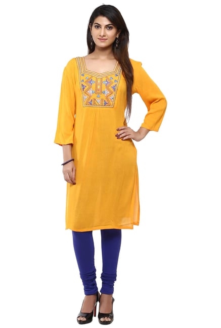 Aaboli Mustard Printed Rayon A-Line Kurta Aaboli Mustard Printed Rayon A-Line Kurta