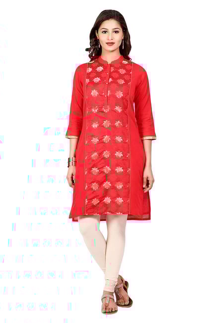 Aaboli Red Printed Chanderi Straight Kurta Aaboli Red Printed Chanderi Straight Kurta