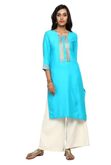 Aaboli Turquoise Printed Rayon Straight Kurta Aaboli Turquoise Printed Rayon Straight Kurta
