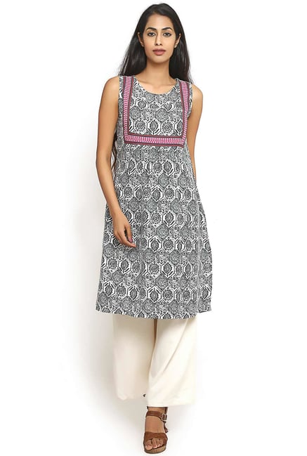 Aaboli Grey Printed Cotton Straight Kurta Aaboli Grey Printed Cotton Straight Kurta