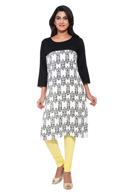Aaboli White & Black Printed Rayon Straight Kurta Aaboli White & Black Printed Rayon Straight Kurta
