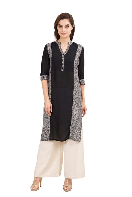 Aaboli Black Printed Rayon Straight Kurta Aaboli Black Printed Rayon Straight Kurta