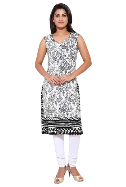 Aaboli White & Black Printed Rayon Straight Kurta Aaboli White & Black Printed Rayon Straight Kurta