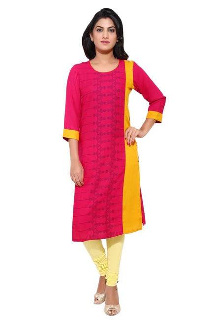 Aaboli Pink Printed Rayon Straight Kurta Aaboli Pink Printed Rayon Straight Kurta
