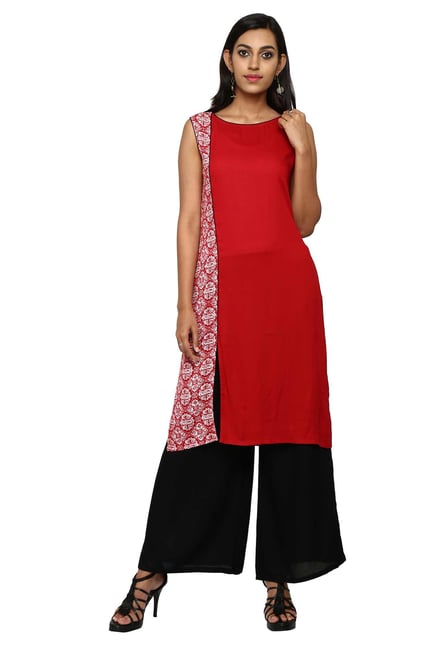Aaboli Red Printed Rayon Straight Kurta Aaboli Red Printed Rayon Straight Kurta