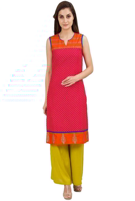 Aaboli Fuchsia Bandhani Rayon Straight Kurta Aaboli Fuchsia Bandhani Rayon Straight Kurta