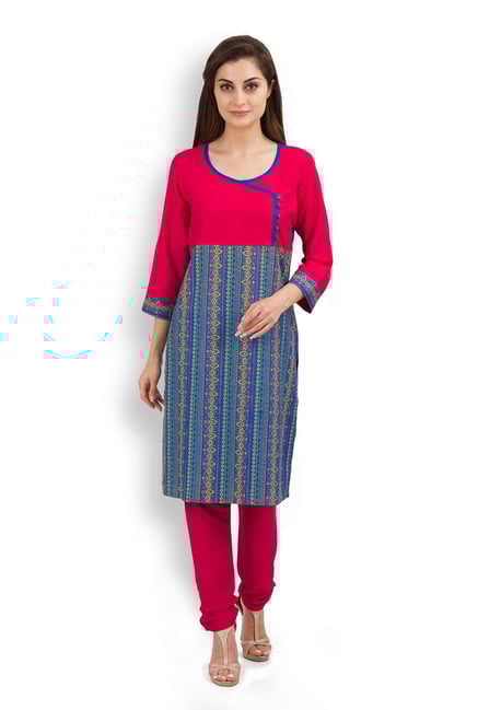 Aaboli Royal Blue & Pink Printed Rayon Straight Kurta Aaboli Royal Blue & Pink Printed Rayon Straight Kurta