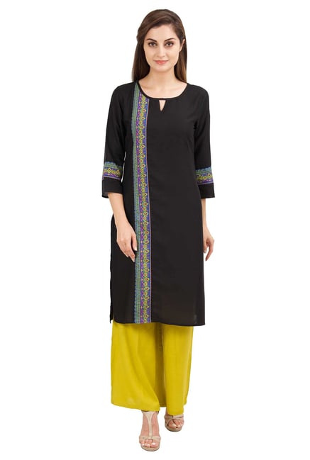 Aaboli Black Printed Rayon Straight Kurta Aaboli Black Printed Rayon Straight Kurta
