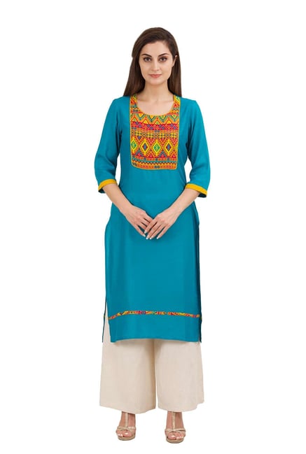 Aaboli Turquoise Printed Rayon Straight Kurta Aaboli Turquoise Printed Rayon Straight Kurta