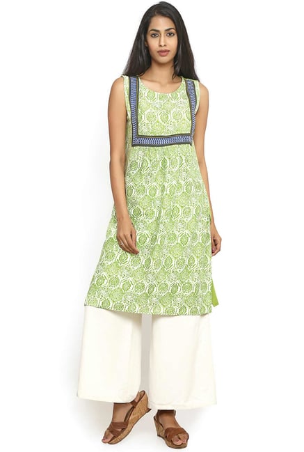 Aaboli Green Printed Cotton Straight Kurta Aaboli Green Printed Cotton Straight Kurta