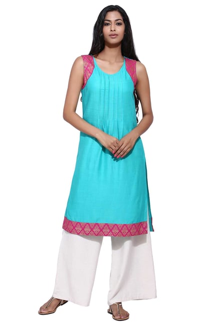 Aaboli Turquoise Textured Rayon A-Line Kurta Aaboli Turquoise Textured Rayon A-Line Kurta