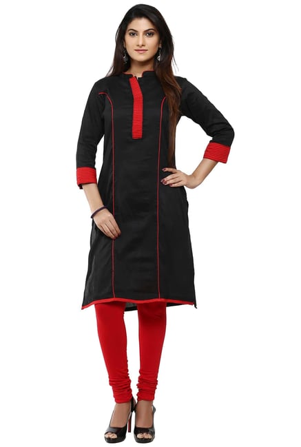 Aaboli Black Mandarin Collar Straight Kurta Aaboli Black Mandarin Collar Straight Kurta