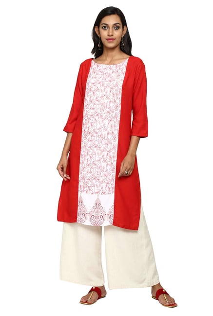 Aaboli Red & White Printed Rayon Straight Kurta Aaboli Red & White Printed Rayon Straight Kurta