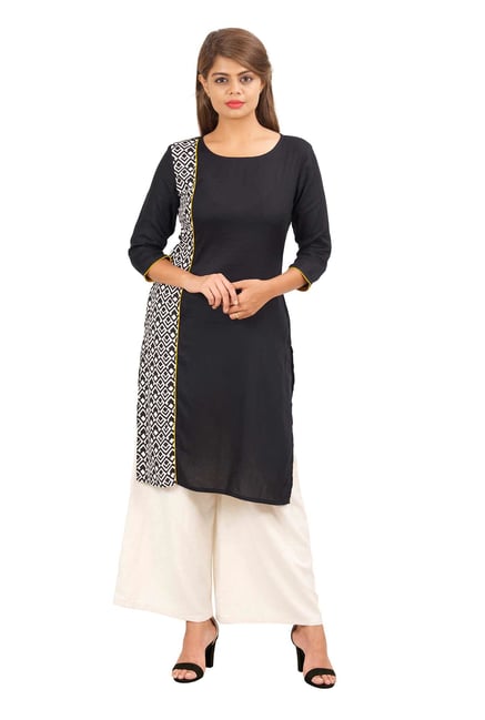 Aaboli Black Printed Rayon Straight Kurta Aaboli Black Printed Rayon Straight Kurta