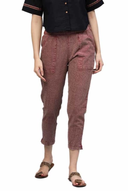 Jaipur Kurti Maroon Cotton Slub Pants Jaipur Kurti Maroon Cotton Slub Pants