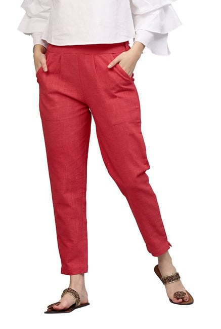 Jaipur Kurti Coral Cotton Slub Pants Jaipur Kurti Coral Cotton Slub Pants