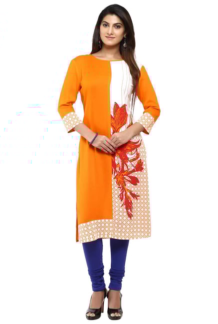 Aaboli Orange & White Printed Rayon Straight Kurta Aaboli Orange & White Printed Rayon Straight Kurta