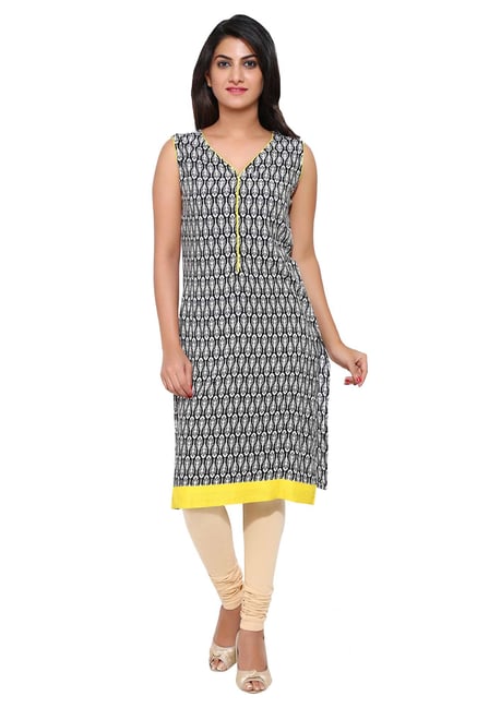 Aaboli White & Black Printed Rayon Straight Kurta Aaboli White & Black Printed Rayon Straight Kurta
