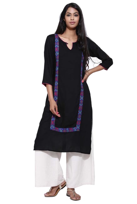 Aaboli Black Printed Rayon Straight Kurta Aaboli Black Printed Rayon Straight Kurta