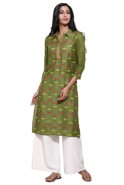 Aaboli Olive Printed Rayon Straight Kurta Aaboli Olive Printed Rayon Straight Kurta