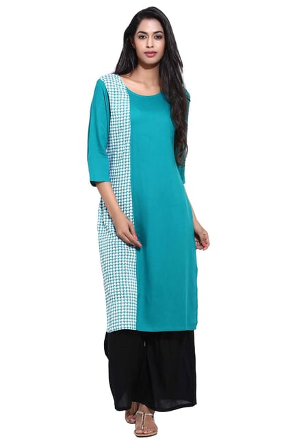 Aaboli Green Printed Rayon Straight Kurta Aaboli Green Printed Rayon Straight Kurta