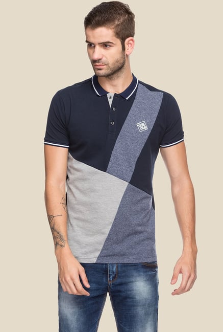 Status Quo Navy & Grey Half Sleeves Polo T-Shirt Status Quo Navy & Grey Half Sleeves Polo T-Shirt