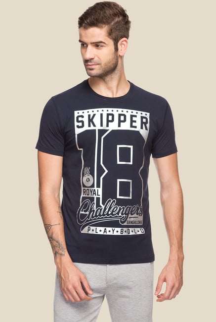 Status Quo Navy Printed Slim Fit T-Shirt Status Quo Navy Printed Slim Fit T-Shirt