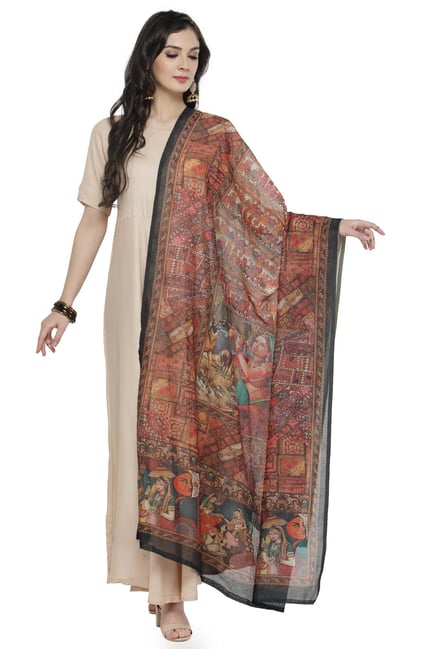 Varanga Multicolor Printed Silk Blend Chanderi Dupatta Varanga Multicolor Printed Silk Blend Chanderi Dupatta