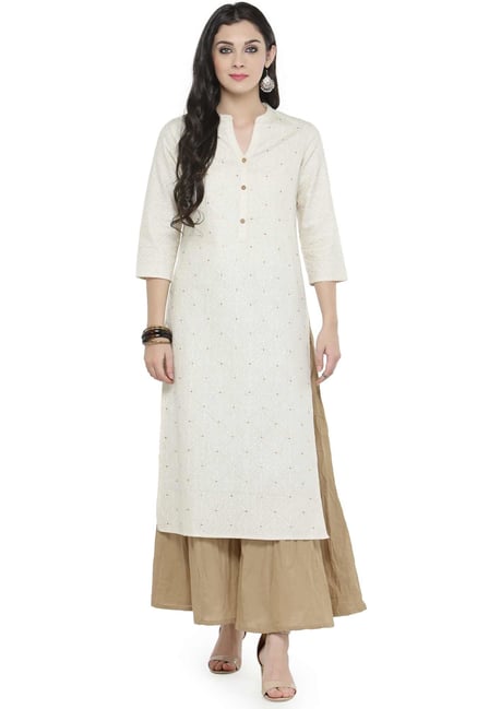 Varanga Off White Printed Cotton Kurta Varanga Off White Printed Cotton Kurta