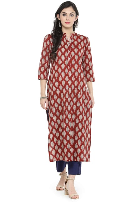 Varanga Red Printed Cotton Kurta Varanga Red Printed Cotton Kurta