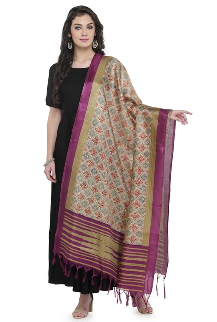 Varanga Purple & Beige Printed Art Silk Bhagalpuri Dupatta Varanga Purple & Beige Printed Art Silk Bhagalpuri Dupatta