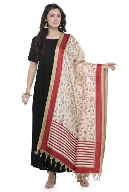 Varanga Beige & Red Printed Art Silk Bhagalpuri Dupatta Varanga Beige & Red Printed Art Silk Bhagalpuri Dupatta