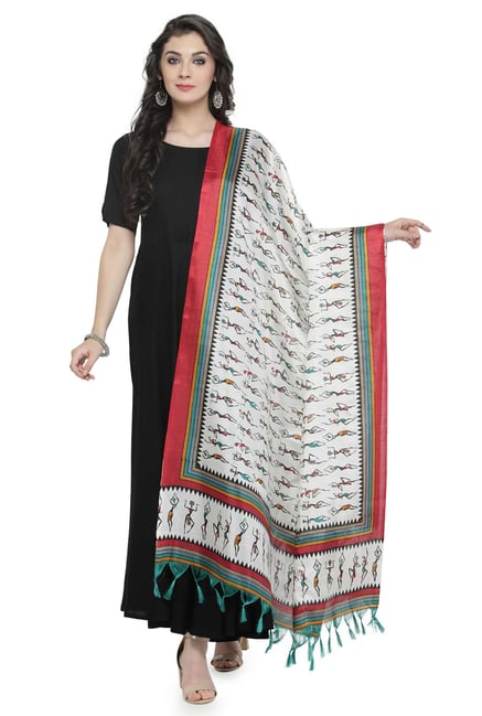 Varanga Beige & Red Printed Art Silk Bhagalpuri Dupatta Varanga Beige & Red Printed Art Silk Bhagalpuri Dupatta