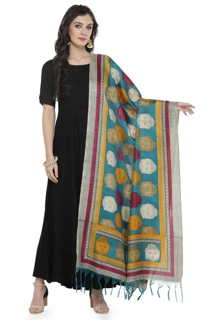 Varanga Turquoise Printed Art Silk Bhagalpuri Dupatta Varanga Turquoise Printed Art Silk Bhagalpuri Dupatta