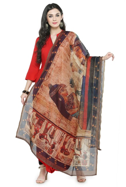 Varanga Beige Printed Silk Blend Chanderi Dupatta Varanga Beige Printed Silk Blend Chanderi Dupatta