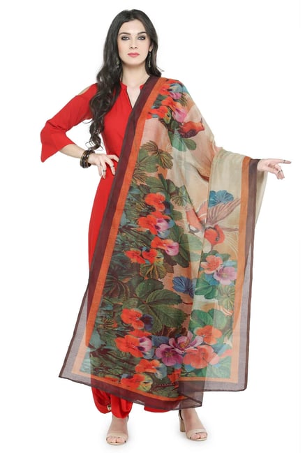 Varanga Multicolor Floral Print Silk Blend Chanderi Dupatta Varanga Multicolor Floral Print Silk Blend Chanderi Dupatta