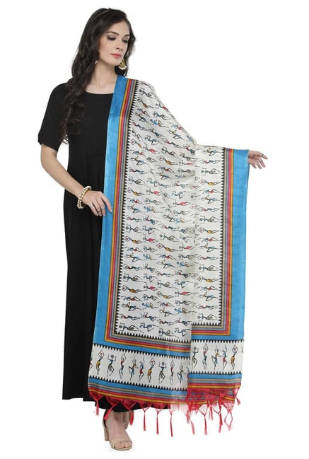 Varanga Blue & Beige Printed Art Silk Bhagalpuri Dupatta Varanga Blue & Beige Printed Art Silk Bhagalpuri Dupatta