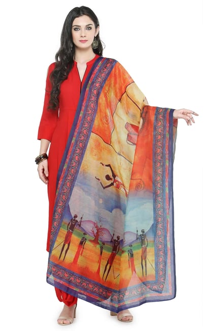 Varanga Multicolor Printed Silk Blend Chanderi Dupatta Varanga Multicolor Printed Silk Blend Chanderi Dupatta