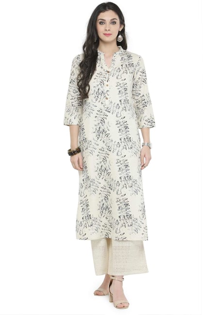 Varanga Off White Printed Cotton Kurta Varanga Off White Printed Cotton Kurta
