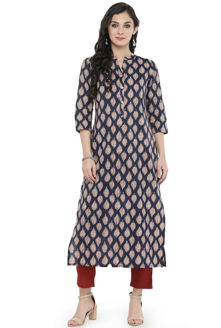 Varanga Navy Printed Cotton Kurta Varanga Navy Printed Cotton Kurta