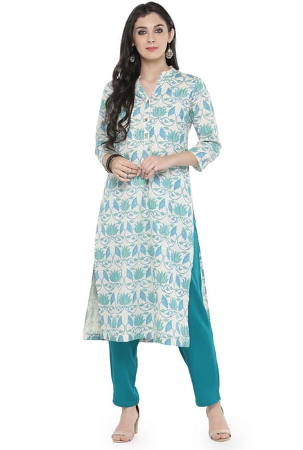 Varanga Off White Floral Print Cotton Kurta Varanga Off White Floral Print Cotton Kurta