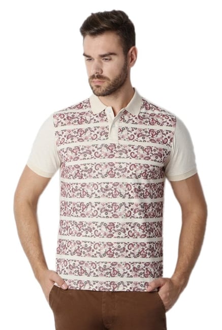Peter England Beige Printed Polo T-Shirt Peter England Beige Printed Polo T-Shirt