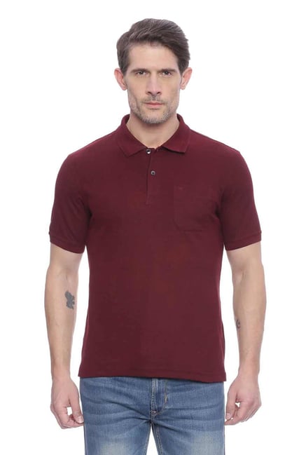 Peter England Maroon Textured Polo T-Shirt Peter England Maroon Textured Polo T-Shirt