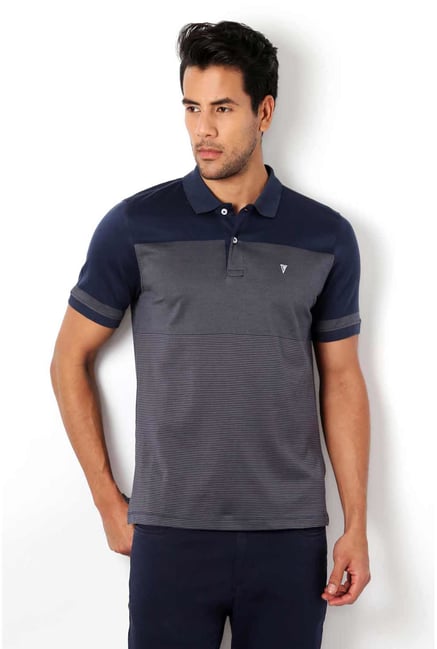Van Heusen Navy & Grey Striped Polo T-Shirt Van Heusen Navy & Grey Striped Polo T-Shirt